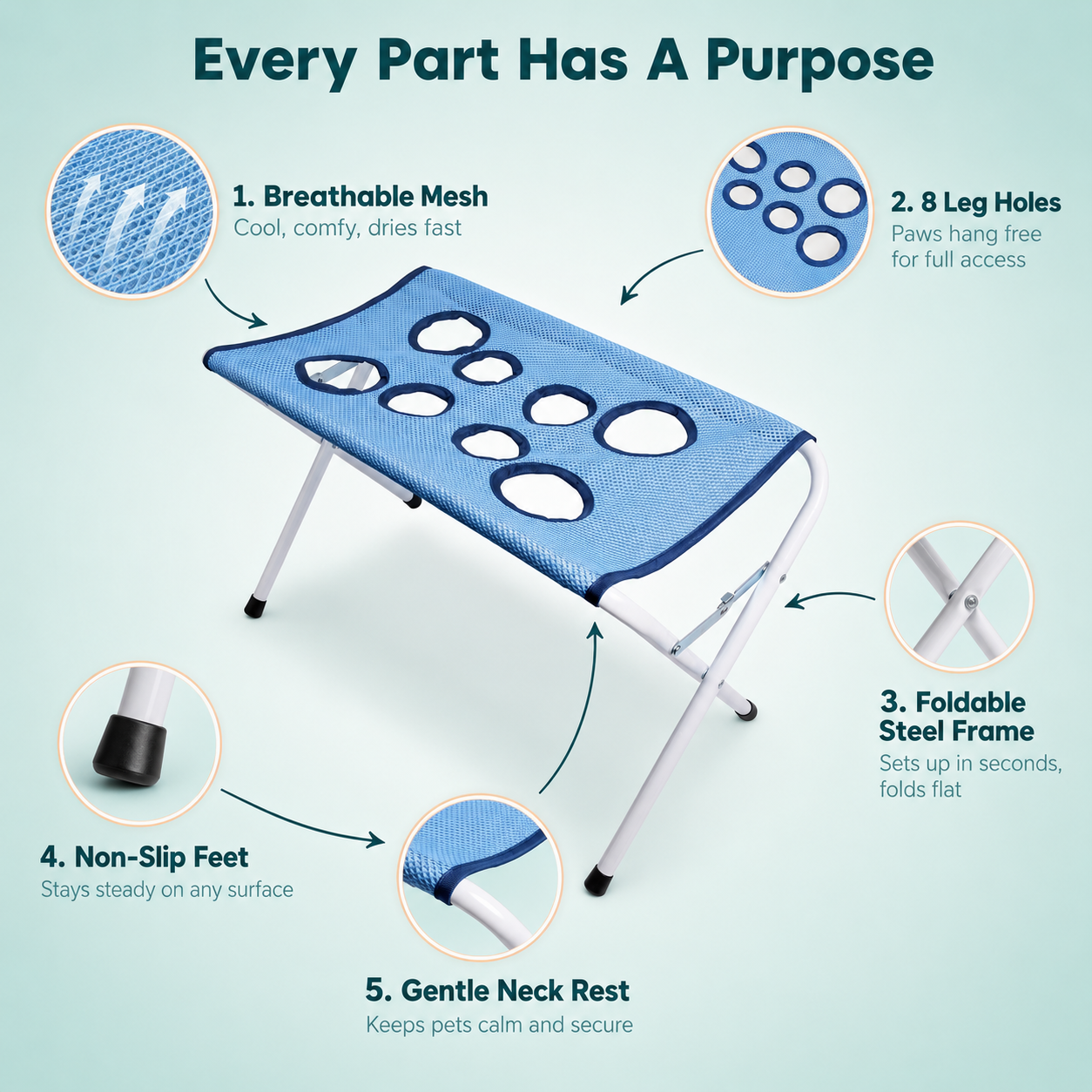 Every part has a purpose — grooming hammock features